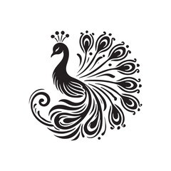 Black Color Peacock silhouette design Vector Illustration, Solid White Background (3).eps