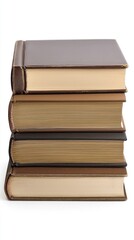 Fototapeta premium A stack of five books with brown covers, suggesting reading or study purposes.