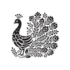 Black Color Peacock silhouette design Vector Illustration, Solid White Background (10).eps