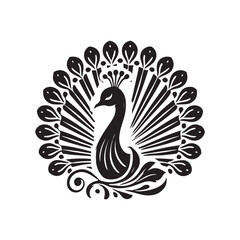 Black Color Peacock silhouette design Vector Illustration, Solid White Background (12).eps