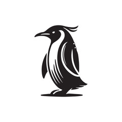 Black Color Penguin silhouette design Vector Illustration, Solid White Background (5).eps