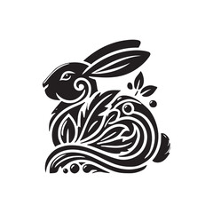 Black Color Rabbit silhouette design Vector Illustration, Solid White Background (2).eps