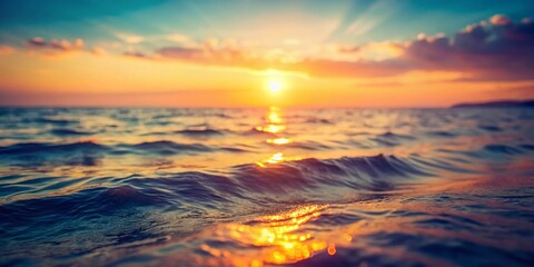 Vintage Blurred Sunset Seascape: Dreamy Coastal Dusk Photo