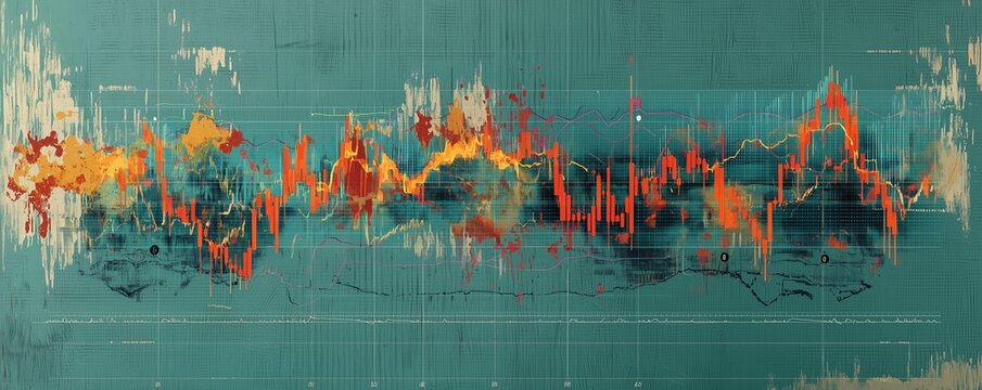 Stock trading chart with sharp MACD signals on a muted teal background