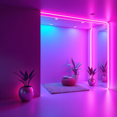 liminal space tunnel, neon lights, 3d render