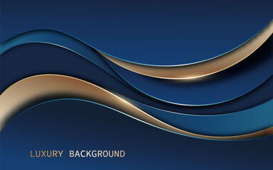 Elegant and modern abstract design with layered curves in deep blue and gold overlapping. Luxury style. Vector illustration 