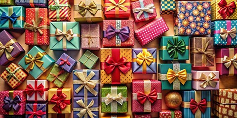 Fototapeta premium Vintage Gift Boxes Top View, Isolated Collection, Retro Packaging, Presents, Holiday