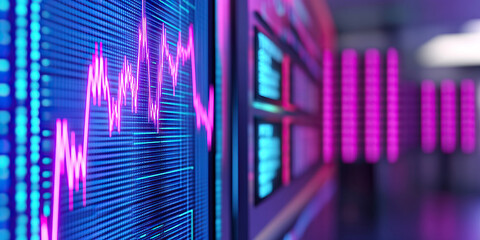 Digital Stock Market Graph Display with Background Displays