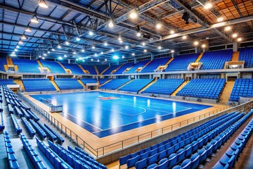 Vintage Handball Arena: Blue Seats & VIP Boxes - Retro Sports Photography