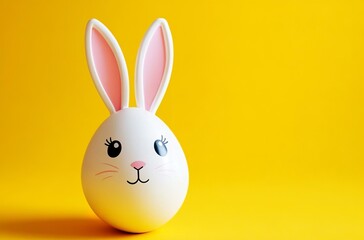 Obraz premium A cute bunny egg with delightful pink ears set against a vibrant yellow background perfect for Easter themes