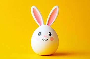 Obraz premium A cute bunny egg with delightful pink ears set against a vibrant yellow background perfect for Easter themes