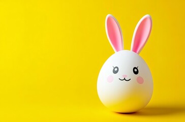 Obraz premium A cute bunny egg with delightful pink ears set against a vibrant yellow background perfect for Easter themes