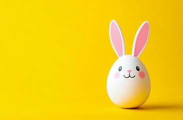 Obraz premium A cute bunny egg with delightful pink ears set against a vibrant yellow background perfect for Easter themes