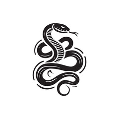 Black Color Snake silhouette design Vector Illustration, Solid White Background (1).eps