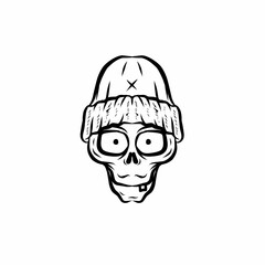 skull wearing a beanie, featuring a stylish and urban vibe for tattoos or graphic designs