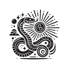 Black Color Snake silhouette design Vector Illustration, Solid White Background (11).eps