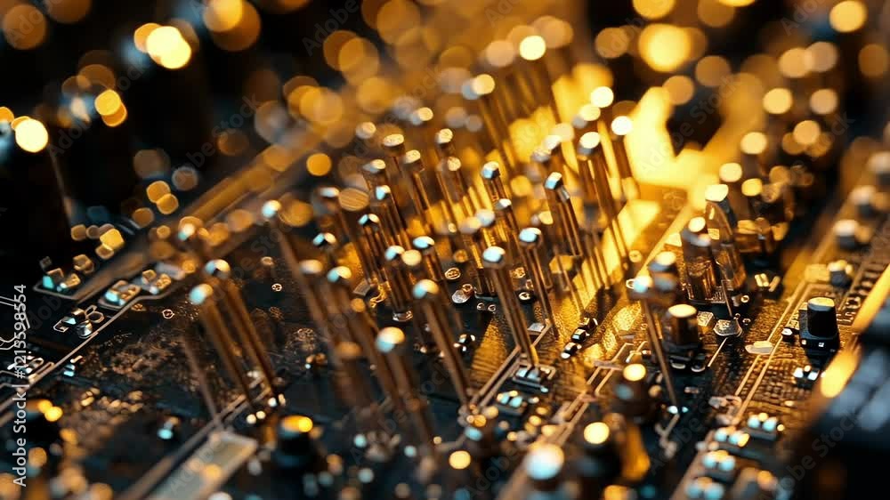 Poster close up macro view of electronic circuit board components, showcasing intricate details of computer