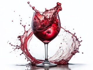 Vintage Red Wine Glass Splash Toast - Isolated Background
