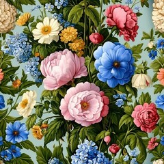 Seamless vector pattern with garden flowers isolated on a changeable background.