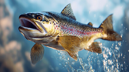 Fototapeta premium Majestic Brown Trout Leaping: Underwater Wildlife Photography