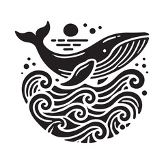 Black Color Whale silhouette design Vector Illustration, Solid White Background (1).eps © Md Shimul Hossain