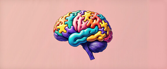 Colorful brain illustration on pink background