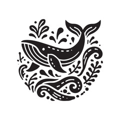 Black Color Whale silhouette design Vector Illustration, Solid White Background (5).eps
