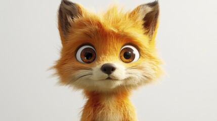 Obraz premium Cute animated fox with big eyes and fluffy fur