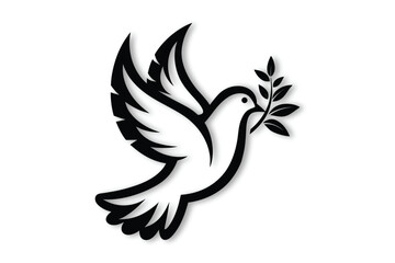 Black silhouette dove with olive branch vector icon illustration on a white background Symbol and Peace