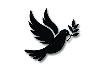 Black silhouette dove with olive branch vector icon illustration on a white background Symbol and Peace