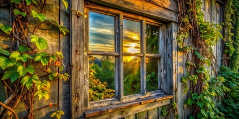 Weathered Country House Window Pane, Rustic Charm, Vintage Window Frame, Old Wooden Window, Farmhouse Window Detail