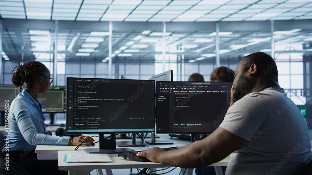 Poster system admin feeling ill, having fever while working in computer network security data center. sick 