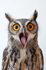Naklejka premium A mesmerizing owl expressing a wide range of feelings with a yawn.