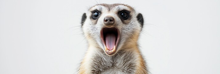 Obraz premium A meerkat mid-yawn giving a humorous glimpse into its playful personality.