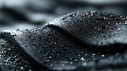 Dark fabric, water droplets, close-up texture, blurred background, advertising