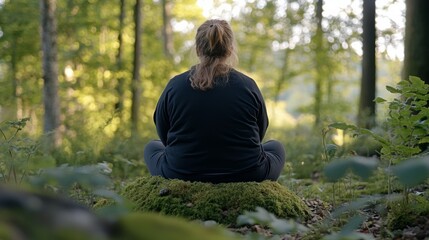 Meditation in a serene forest during golden hour surrounded by nature's tranquility