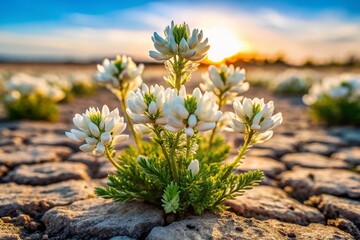 White Locoweed Oxytropis pilosa Blooming on Chalky Ukrainian Steppe