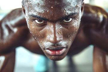 Intense hiit workout close-up of athlete's determined face