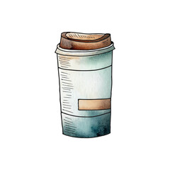 Hand-drawn paper cup with watercolor coloring illustration vector.