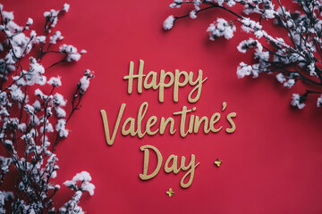 Fototapeta premium Happy Valentine's Day text on red background.