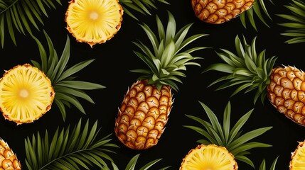 Fototapeta premium Close-up pineapple texture, repeating natural patterns, bold colors and intricate details, ideal for a vibrant tropical background