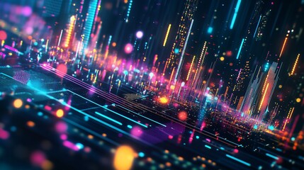 Fototapeta premium Futuristic Cityscape with Glowing Data Streams and Digital Network Connections
