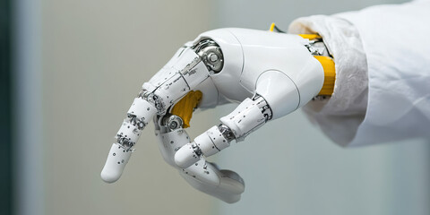 Robotic Hand with Mechanical Components and Lab Coat Sleeve