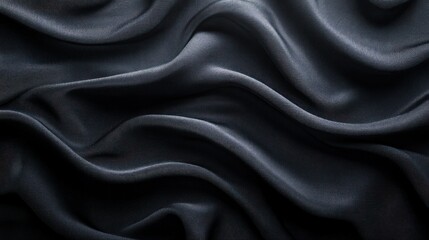 Fototapeta premium Dark silk fabric waves, draped, studio shot, background blur, textile design