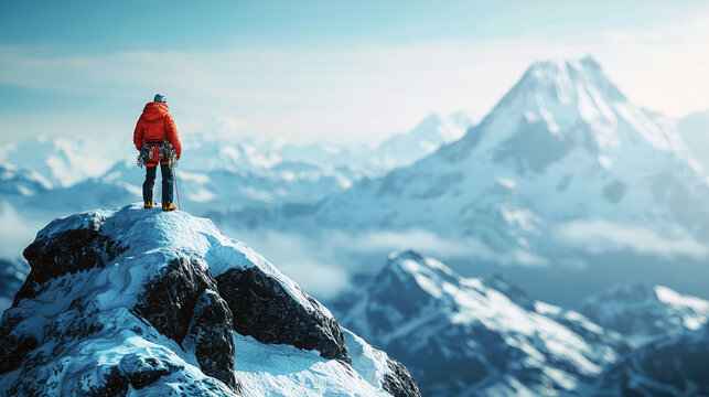 Conquering the Summit: A Climber's Triumphant View of Majestic Mountains