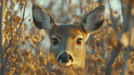 Deer hiding autumn bushes sunset wildlife nature