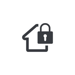 vector illustration of a flat design of a home security templete with a padlock symbol.