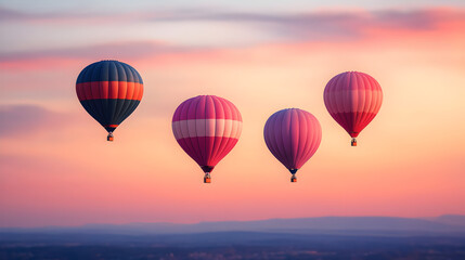 Obraz premium Colorful hot air balloons soaring against a vibrant sunset sky