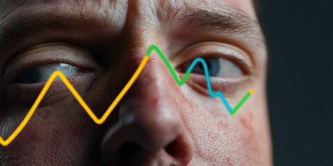 Close-up of Male Face with Overlaid Line Graphs