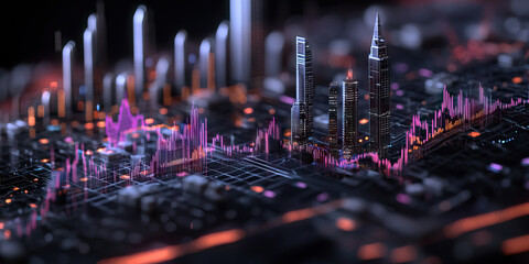 Digital Cityscape with Integrated Data Visualizations